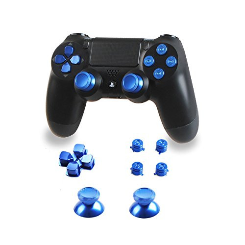 Metal Alloy Thumbsticks Bullet ABXY and D-pad Replacement Buttons Kit for PS4 Playstation 4 DualShock 4 Controller (Blue)