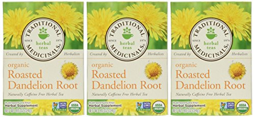 TRADITIONAL MEDICINALS Organic Roasted Dandelion Root, 16 Count (3 Pack)