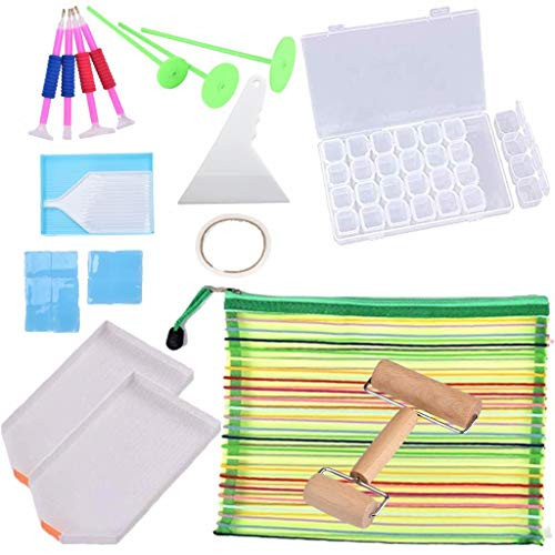 OBANGONG 5D Diamond Painting Pen Cross Stitch Tool with Diamond Stitch Pen,Glue,Plastic Tray Diamond Painting Fix Tool and Wooden Roller for DIY Art Craft