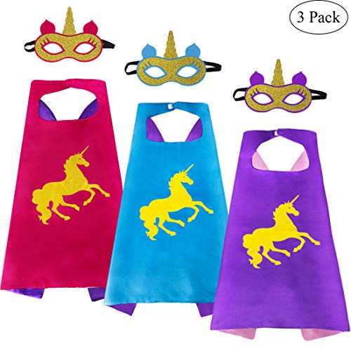 iROLEWIN Girls Superhero Unicorn Capes and Masks for Kids Rainbow Dress Up Costume Party Favors