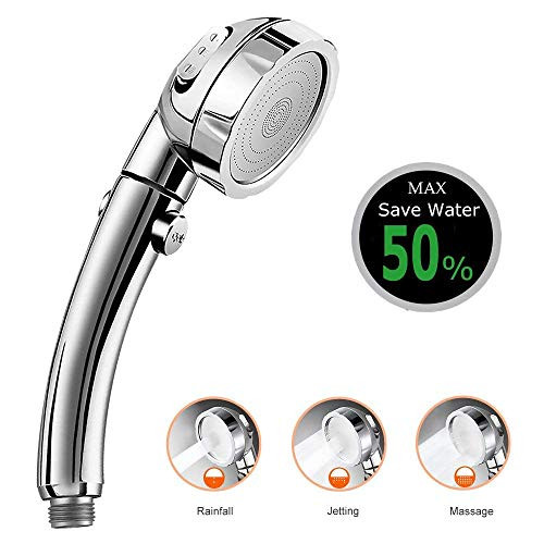 Handheld Shower Head, High Pressure 3-Spray Setting Showerhead Detachable Chrome Hand Shower with ON/OFF Pause Switch, Water Saving Mode for Bathroom Puppy Shower Accessories (Silver)
