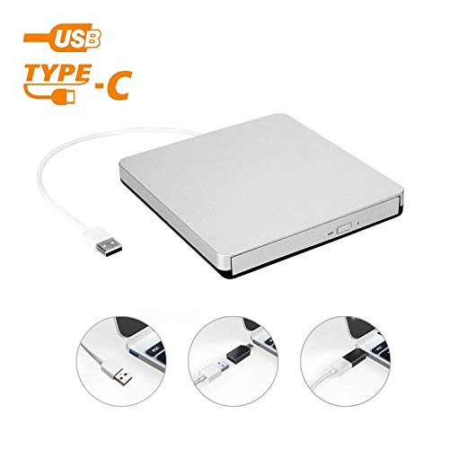 External USB 2.0 DVD Drive, DVD +/-RW CD +/-RW Writer Burner Player with Classic Silvery for MacBook Air, MacBook Pro, Mac OS, PC Laptop
