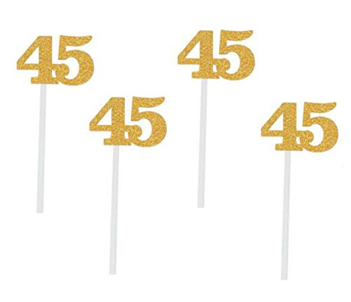 24 Pieces of Glitter Gold Number" 45" Cupcake Toppers Glitter Gold 45th Birthday Party Cupcake Toppers