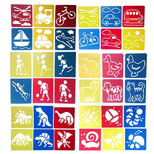 Hillento 6 Packs(36 Pieces) Painting Stencil Plastic Animal Children's Drawing Templates for Kids Crafts, Six Different Patterns of Painting Templates,Washable Template for School Projects