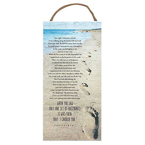 Dicksons Footprints in The Sand Poem Sand 6 x 12 Wood Jute Hanger Wall Sign Plaque