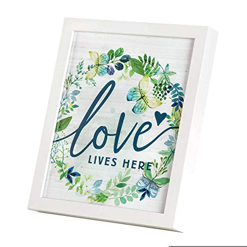 Dicksons Love Lives Here Green Floral Wreath 11 x 9 Wood Decorative Tabletop or Wall Frame