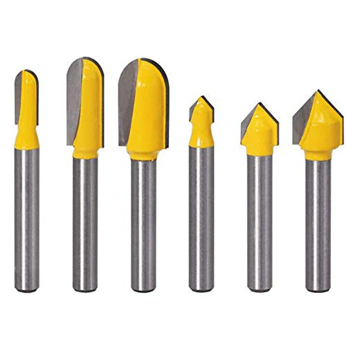 Eyech 3pcs 90 Degree V Groove Router Bit CNC Engraving V Grooving Bit Add 3pcs Core Cove Box Round Nose Router Bit Combination Woodworking Cutting Tool -1/4" Shank