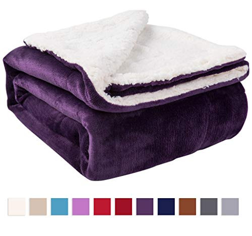 NANPIPER Sherpa Blanket Twin Thick Warm Blanket for Winter Bed Super Soft Fuzzy Flannel Fleece/Wool Like Reversible Velvet Plush Blanket (Purple Twin Size 60"x80")