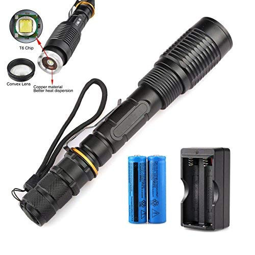18650 Rechargeable LED Flashlight,3000 Lumens T6 Zoomable Waterproof Flashlight Torch For Outdoor Camping With Battery and Charger