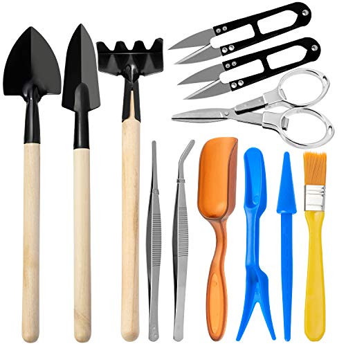 AVIDE 12 Pieces Bonsai Tools Kit, Succulent Plants Tools, Mini Garden Hand Tools Set Transplanting Tools Miniature Planting Gardening Tool Set for Indoor Miniature Fairy Garden Plant Care