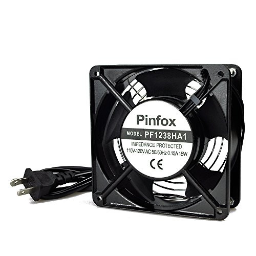 Pinfox 110V AC High Speed Cabinet 1238 Cooling Fan, 120mm x 120mm x 38mm, 115V 120V Dual Ball Bearings for Incubator, Home Brewing (120mm x 120mm x 38mm)