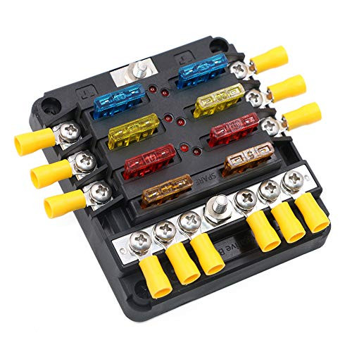 6 Circuits Fuse Block w/Negative Busbar for Marine Boat Car Solar DC 12V - 32V Fuse Panel Fuses Holder w/Connector Indicator