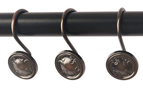 Oil Rubbed Bronze shower Curtain Rings Hooks for Bathroom Shower Rods Set of 12 Hooks (Oil Rubbed Bronze-2)
