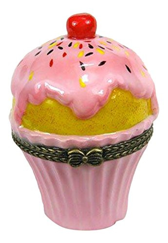 Art Gifts Pink Frosting Cupcake Porcelain Hinged Trinket Box phb