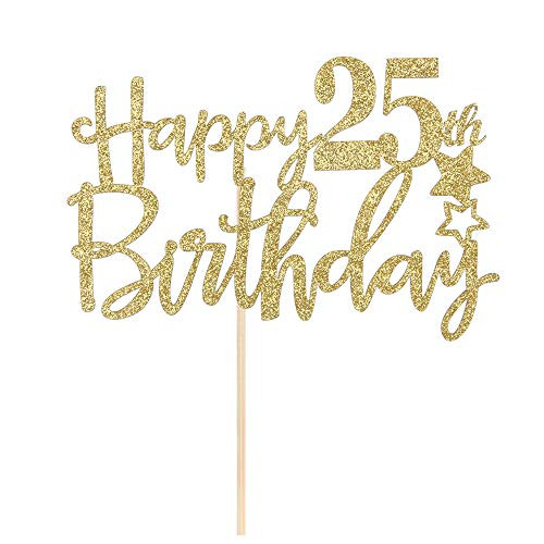 Gold Happy 25th Birthday Cake Topper,Hello 25,Cheer to 25 Years, 25 & Fabulous Party Decoration Gold Happy 25th Birthday Cake Topper,Hello 25,Cheer to 25 Years, 25 & Fabulous Party Decoration