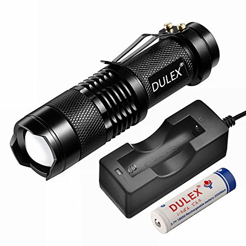 DULEX Led Flashlight, Super Bright 900 lumens XM-L2 Led Tactical Rechargeable Zoomable flashlights with 18650 battery and charger
