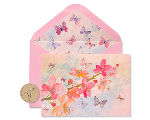 Papyrus Scattered Blossoms Boxed Blank Note Cards with Glitter, 12-Count