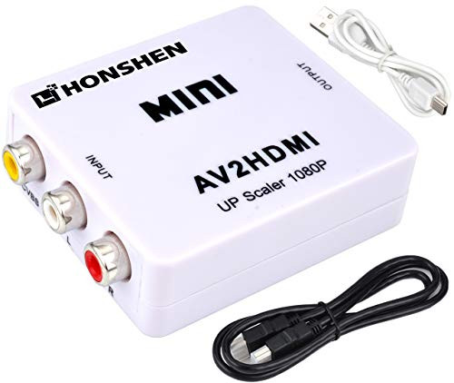 HONSHEN RCA to HDMI Converter Mini AV 1080p RCA Composite CVBS AV to HDMI Video Audio Converter,Analog Digital Converter +3FT(1m) HDMI Cable (White)