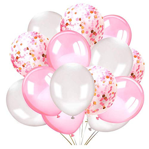 Latex Balloons Confetti Balloons Pink and White Balloons 10 Pieces 12 Inches Helium Balloons Party Supplies for Wedding Birthday Girl Baby Shower Party Decoration