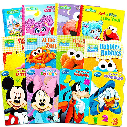Sesame Street + Mickey Mouse Baby Toddler Beginnings Board Books & Story Books (12 Book Set)