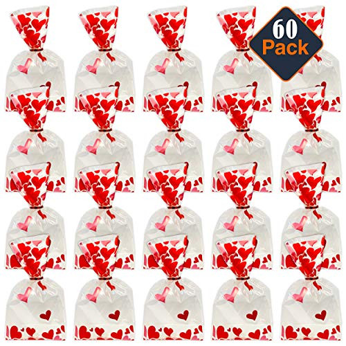 Valentine's Day Treat Bags ~ Cellophane Bags with Twist Ties for Valentines Candy Cookies Pastries Goodies Toys Gifts (Valentine Party Supplies) (60) Valentine's Day Treat Bags ~ Cellophane Bags with Twist Ties for Valentines Candy Cookies Pastries Goodies Toys Gifts (Valentine Party Supplies) (60)