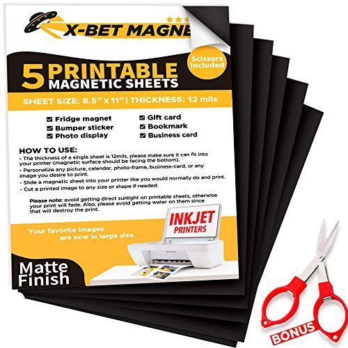Printable Magnetic Sheets - 5 PCs Each 8.5 x 11 - Flexible Magnet Sheets Non Adhesive for Photo and Picture Magnets - Matte Printable Magnetic Paper for Cars, DIY and Crafts