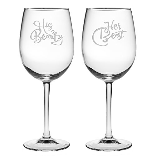 Susquehanna Glass Great Gift Idea "Beauty and the Beast" Stem Wine Glass, Set of 2, 19 oz