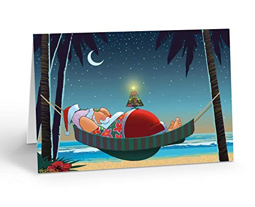 Santa in a Hammock Christmas Card - Beach & Tropical Christmas Cards Come with 18 Cards & 19 envelopes