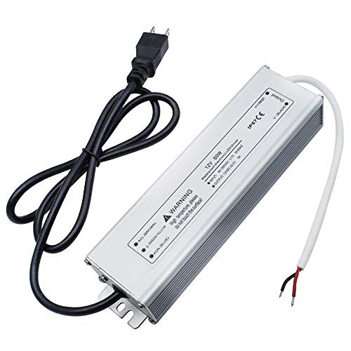 LED Driver 12V 60W Waterproof IP67 LED Power Supply 110V AC to 12V DC Output LED Transformer with 3-Prong Plug 3.3 Feet Cable Low Voltage Power Adapter for for LED Lights, Outdoor Light