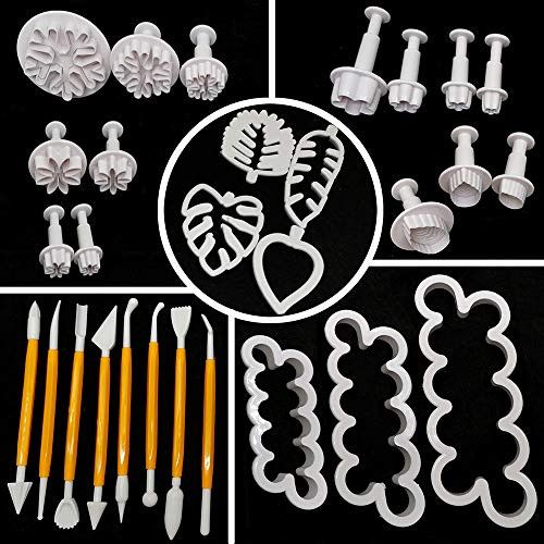 Flower Leaf Snowflake Cookie Cutter Plunger Cake Cutter Set-29 Piece-Flower Leaf Snowflake Fondant Embossing Tool