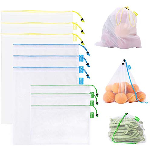 Estefanlo Premium Reusable Produce Bags, Set of 9 Eco-friendly Mesh produce Bags, Washable Drawstring Reusable Grocery Bags for Grocery Shopping Storage Fruit Vegetable and Toys