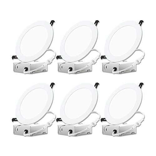 ANA LED 6 Inch 12W 120V Low Profile Ultra Thin Recessed Panel Light,Retrofit Slim Downlight, IC Rated and ETL Energy Star, 3000K Warm White,Round Wafer Light 6 Pack
