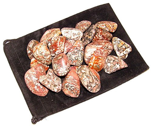 Zentron Crystal Collection: Tumbled Leopard Skin Jasper, Includes Velvet Bag - Large 1" Pieces (1 Pound)