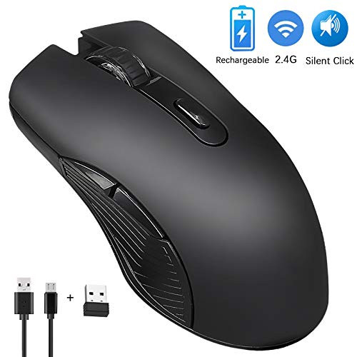 Rechargeable Wireless Mouse,Upgrade 2.4 G Cordless Mouse with Noiseless Click,Portable Mobile Computer Soft Click Mouse,6 Button Portable Mobile Mouse for Laptop PC MacBook Desktop Computer,Mac,Black