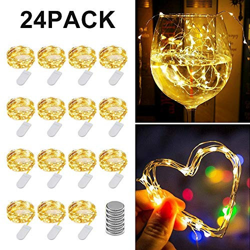 Fairy String Lights, KOMAKE 24 Pack Fairy Lights Battery Operated Jar Lights, 7ft 20LED Christmas Lights Silver Coated Copper Wire Lights Firefly Starry Lights for DIY Decor, Wedding, Party, Christmas