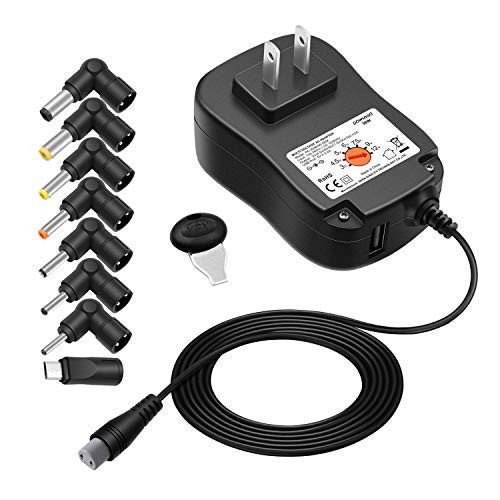 POWSEED 36W Universal Ac Adapter 3V 4.5V 5V 6V 7.5V 9V 12V Power Supply for Household Electronics LED Strips Router HUB HDMI SWITCHER Speaker Tablets Switching Tips Multi Voltage Cord 2000ma w/USB