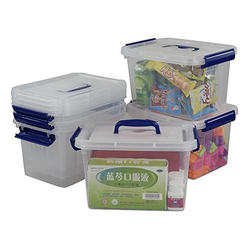 Morcte Plastic Lidded Storage Bin, Clear Latch Box Set, 6 Quart, Pack of 6