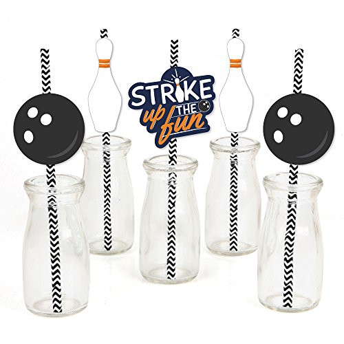 Strike Up The Fun - Bowling - Paper Straw Decor - Birthday Party or Baby Shower Striped Decorative Straws - Set of 24