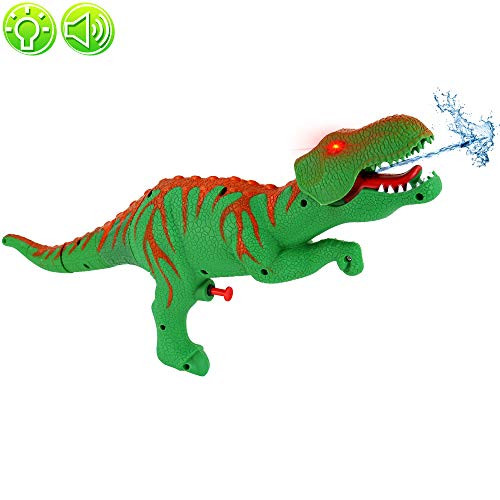 Big Mo's Toys Dinosaur Watergun - Jurassic T-rex Green Water Squirt Blasters Dino Gun Shooter with Lights and Sounds