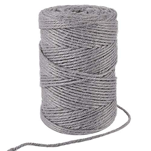 Tenn Well Grey Jute Twine, 328 Feet 3mm Thick Twine Rope for Gift Wrapping, Crafting, Packing, Gardening, DIY Projects