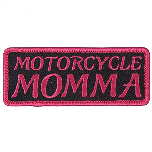 Hot Leathers, MOTORCYCLE MOMMA, High Thread Embroidered Iron-On / Saw-On Rayon PATCH - 4" x 2", Exceptional Quality