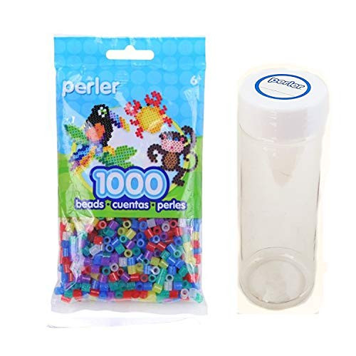 Perler Beads Bundle: Mixed 1000 Bead Pack + Storage Cylinder (Glitter Mix)