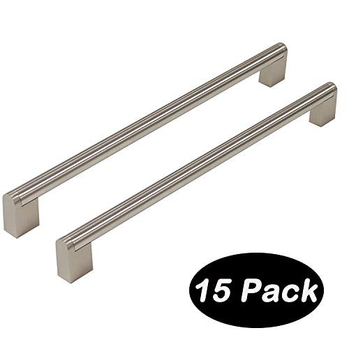 15 Pack 288mm(11-1/2inch) Hole Centers Diameter 14mm Stainless Steel Boss Bar Kitchen Cabinet Door Handles and Pulls Cabinet Knobs Length 328mm(13inch) Brushed Nickel