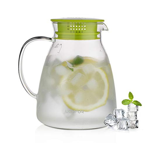 54 ounces glass pitcher with lid-Large iced tea water jug- Heat Resistant Borosilicate Glass Carafe with FREE Brush (Green)