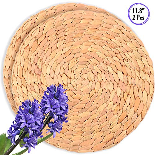 Luxury Large Wicker Placemats for Dining Table, Handmade Hyacinth Placemats for Hot Dishes, Insulated Hot Pads, Durable Trivets for Hot Dishes, Round Placemats for Kitchen | 11.8 In, 2 Pcs