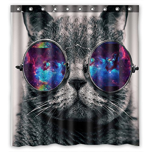 FMSHPON Galaxy Hipster Cat Wear Color Sunglasses Waterproof Fabric Shower Curtain 66 x 72 Inches