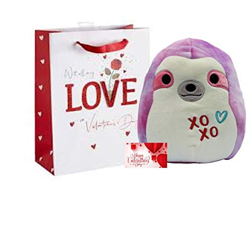 Valentines Day Squishmallows Gift Set | 12 Squishmallow Animal Pillow Plush | Valentine Theme Bag and Valentine Tag Card (Sharie the Tie Dye Sloth)