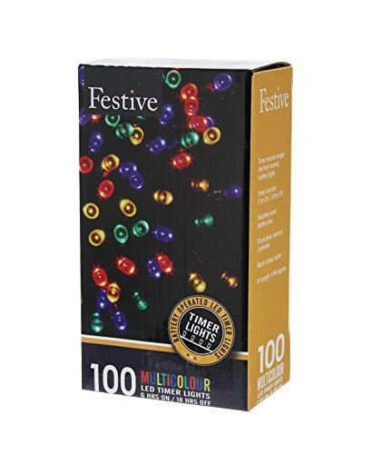 Festive Christmas  String Lights, Battery Operated Timer LED, Multicolor, 100 bulbs