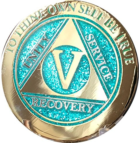 5 Year Elegant Glitter Aqua Turquoise Gold Silver Bi-Plated AA Medallion Chip IX