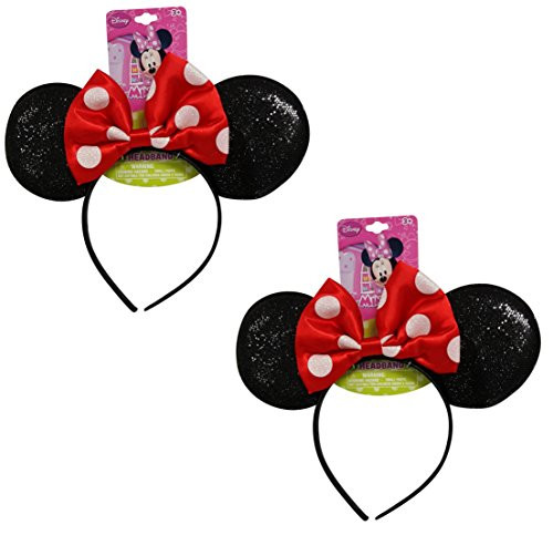 Genuine UPD Minnie Mouse Sparkled Ear Shaped Headband with Red Bow Disney Official Licensed (2 pack)